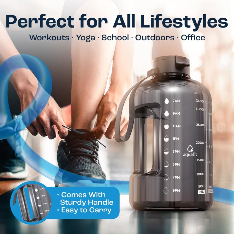 AQUAFIT 1 Gallon Water Bottle with Time Marker - Straw & Chug Lid - BPA Free Gym Water Bottle with Straw - Big Gallon Jug (Gray, 128 oz - 2 Lids) - Image 5